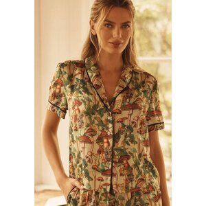 The LyreBird Silky Pajama Top Mushroom Print L